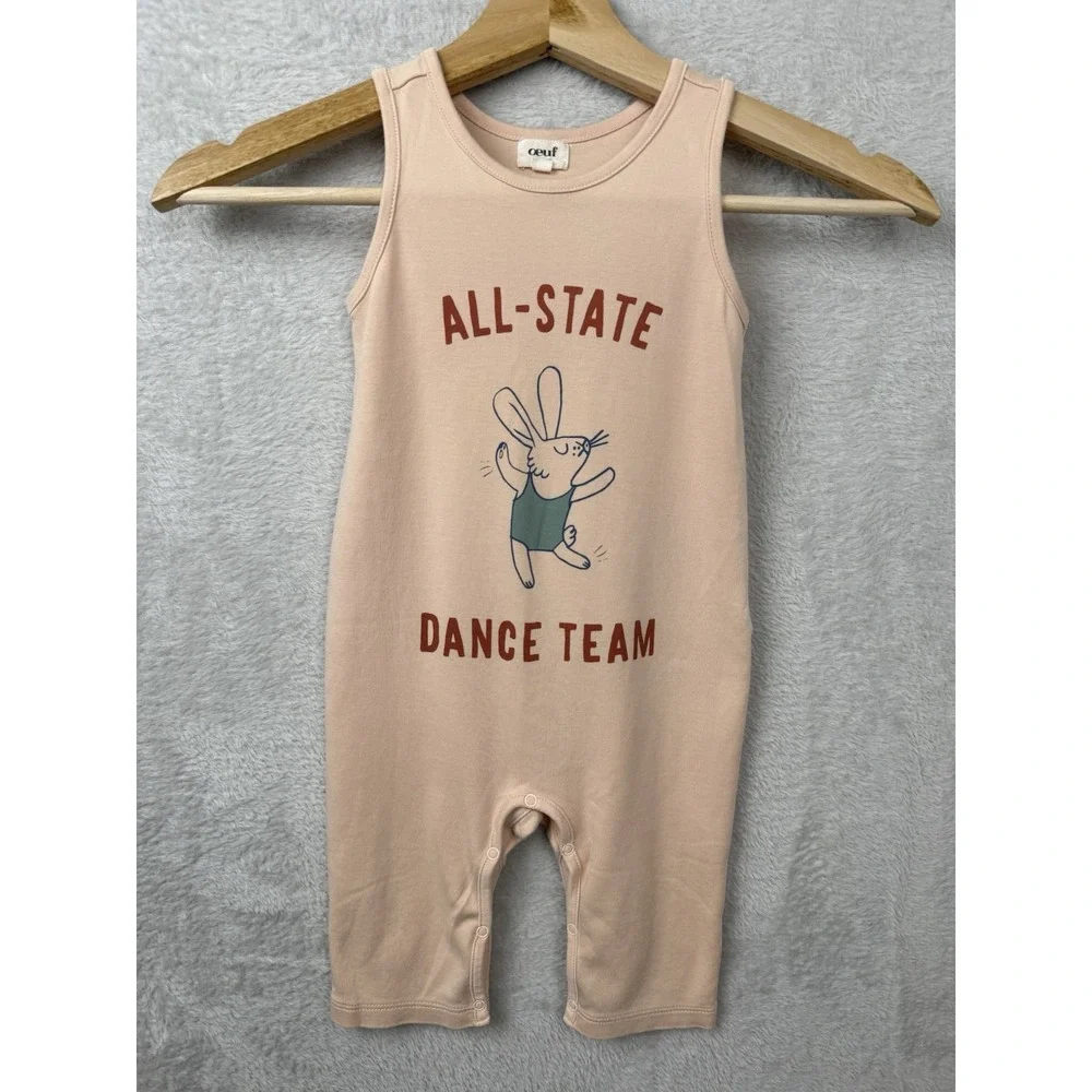 Oeuf Organic Cotton 24M Baby One Piece All State Dance Team Bunny Graphic Romper